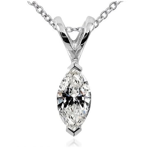 Marquise Cut Genuine Diamond Necklace Pendant 1 Carat White Gold 14K