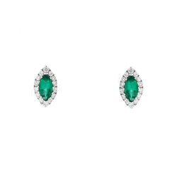 Marquise Cut Green Emerald With Round Natural Earth Mined Diamond 4.30 Carats Stud Earrings