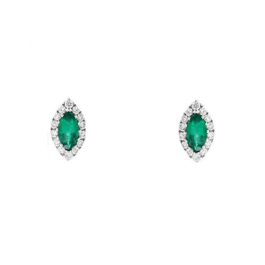 Marquise Cut Green Emerald With Round Diamond 4.30 Carats Stud Earrings