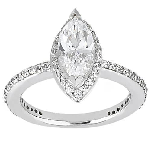 Marquise Cut Halo Genuine Diamond Ring With Accent 1.5 Carat White Gold 14K