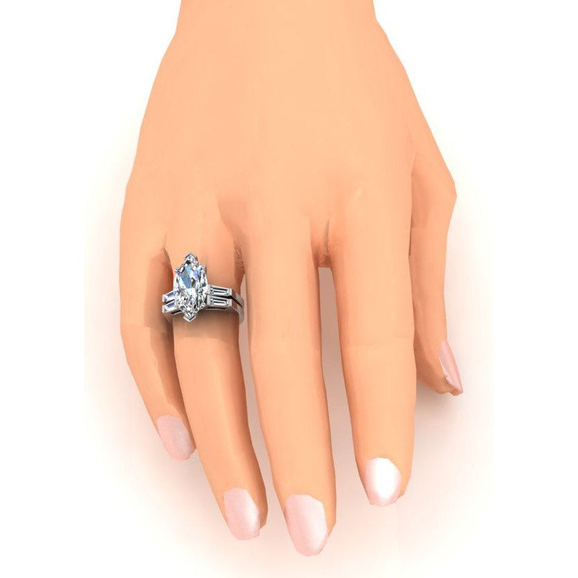 Marquise Cut Real Diamond Ring Engagement Set 3.50 Ct.