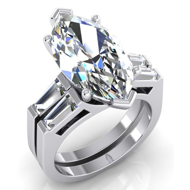 Marquise Cut Real Diamond Ring Engagement Set 3.50 Ct.