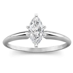 Marquise Cut Solitaire 1.10 Carats Real Diamond Ring White Gold 14K