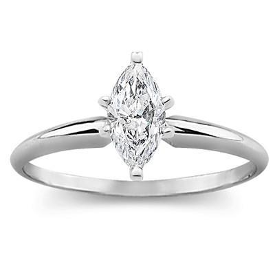 Marquise Cut Solitaire 1.10 Carats Real Diamond Ring White Gold 14K