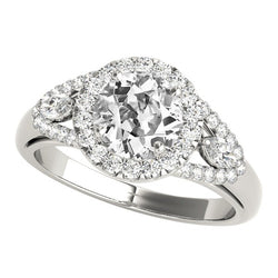 Marquise Halo Round Real Old Miner Natural Earth Mined Diamond Ring 5.75 Carats White Gold 14K