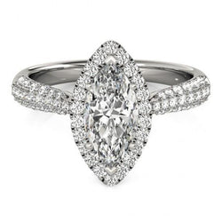 Marquise Natural Earth Mined Diamond Engagement Halo Ring 2.25 Cts. White Gold 14K