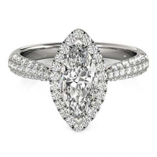 Marquise Natural Diamond Engagement Halo Ring 2.25 Cts. White Gold 14K