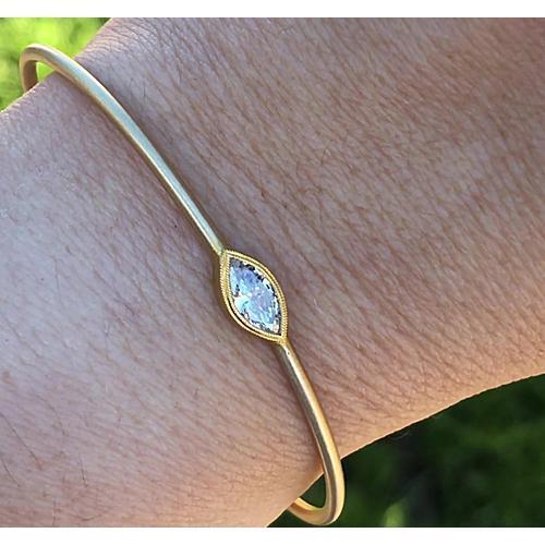 Marquise Real Diamond Bangle Bezel Set 1 Carat Yellow Gold 14K