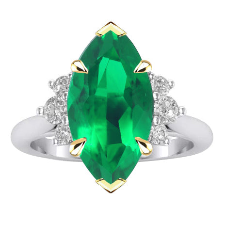 Marquise Colombian Emerald ring in 14 Karat Two Tone Gold – main view