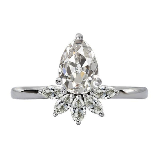 Marquise & Pear Old Mine Cut Natural Diamond Ring Crown Style 4.50 Carats