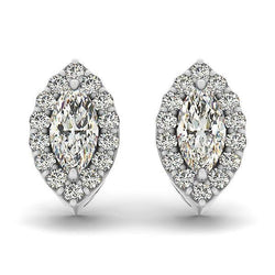 Marquise & Round Cut 3.40 Carats Real Diamond Lady Stud Earrings Pave Halo