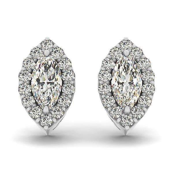 Marquise & Round Cut 3.40 Carats Real Diamond Lady Stud Earrings Pave Halo - Studs- Halo-harrychadent.ca