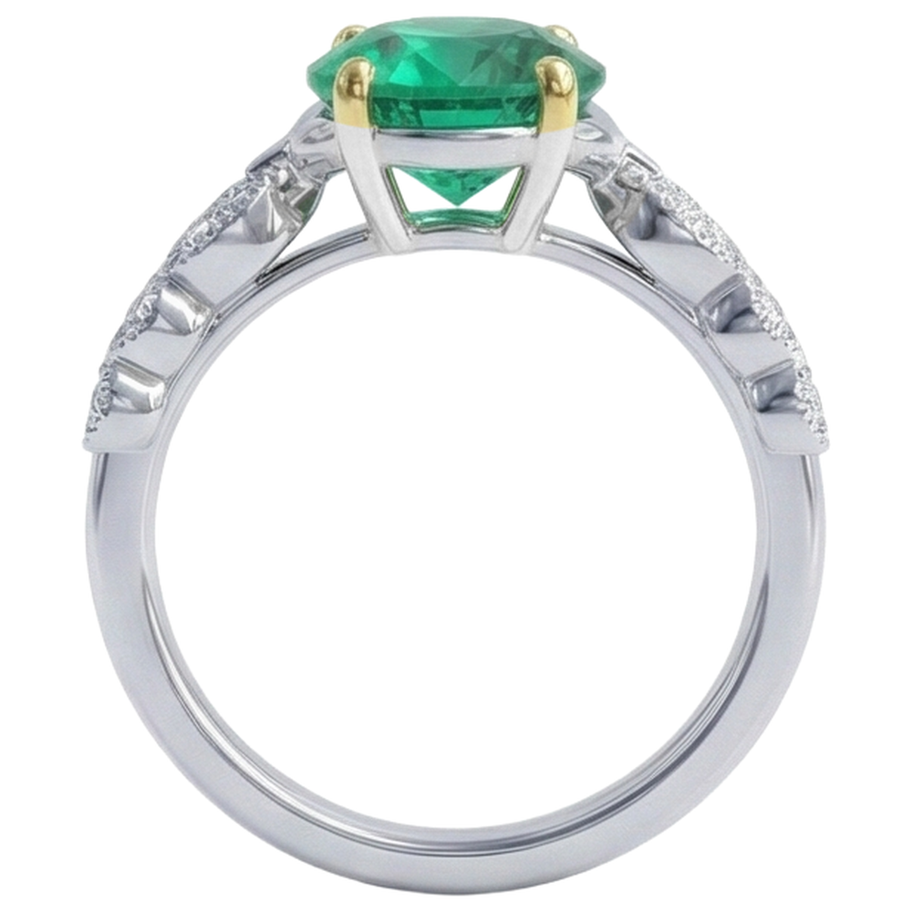 Precious Stone Ring Two-Tone 14K Gold with Emerald – top view