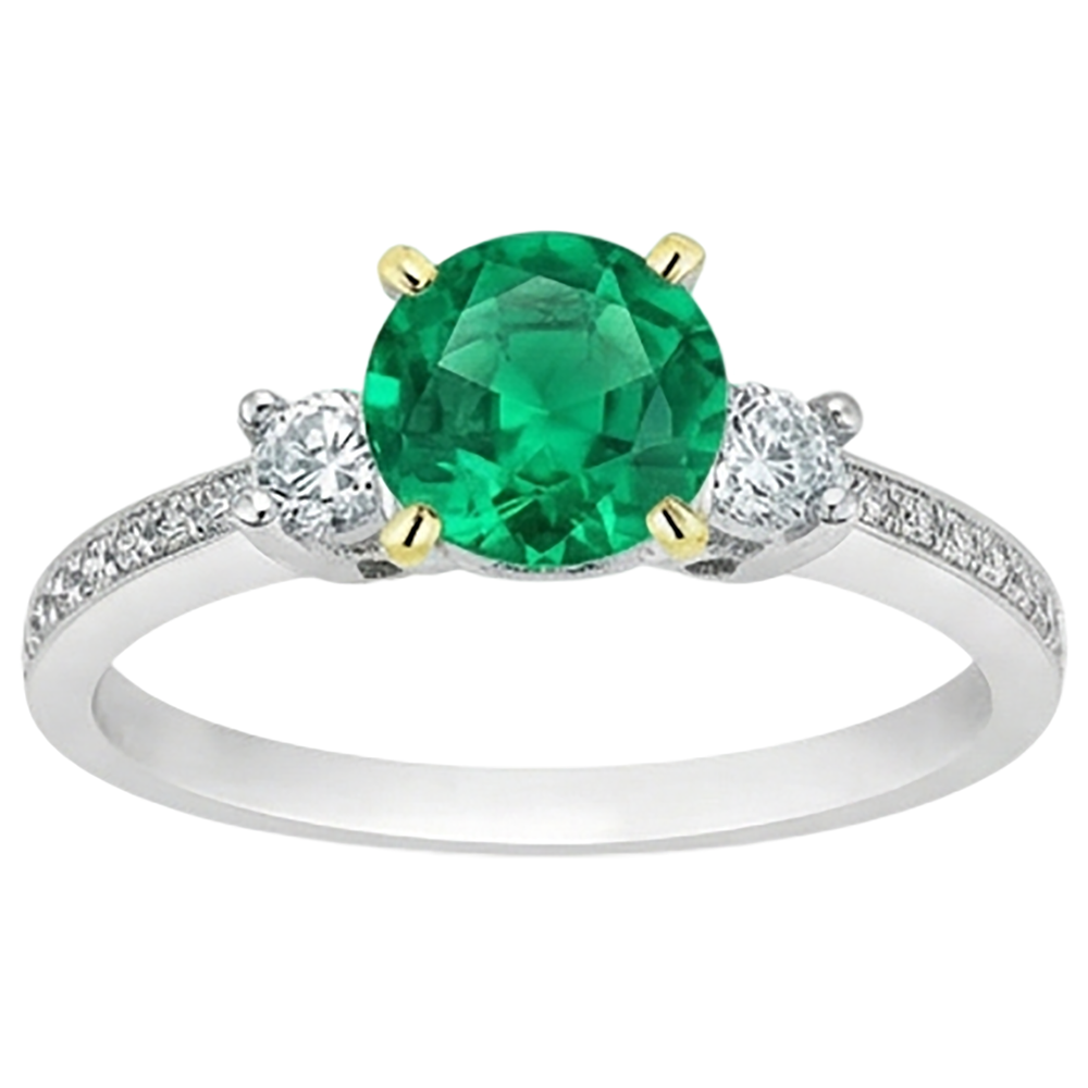 Gemstone Ring Two-Tone 14K Gold with Colombian Emerald – front view