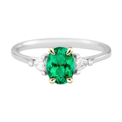 Refined Fine Emerald Colored Stone Ring 2 ct – Two-Tone 14K Gold