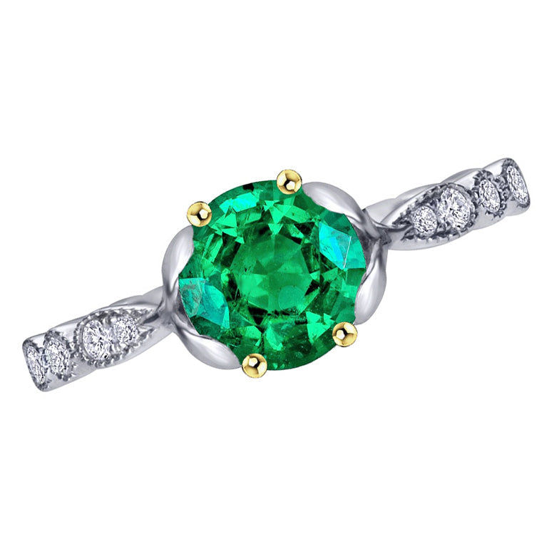 Earth-Mined Emerald Precious Stone Ring 3 ct Two-Tone 14K Gold – main view