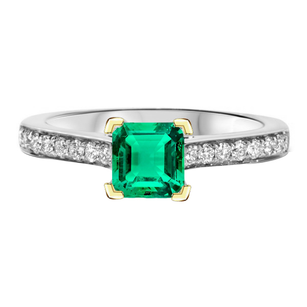 Step Cut Emerald ring in 14 Karat Two Tone Gold – main view