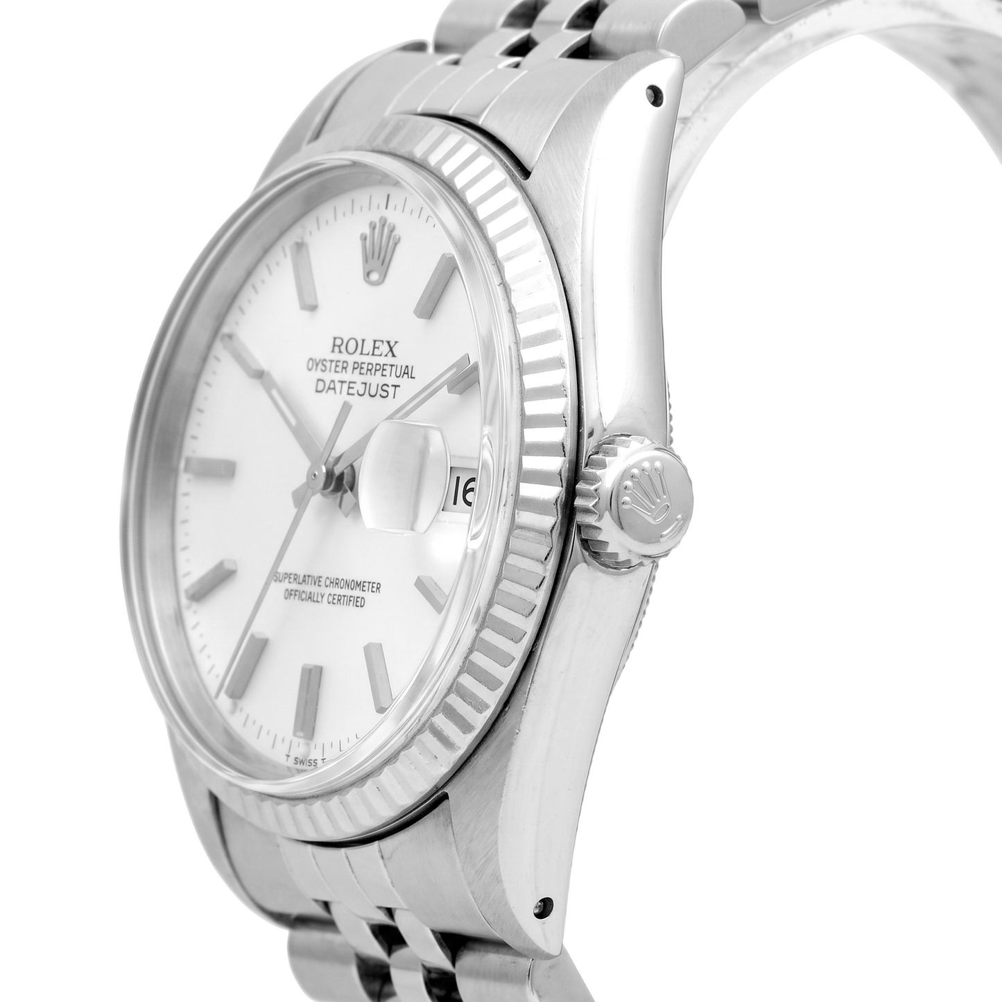 Men Rolex Datejust Watch Silver Dial Fluted Bezel Ss Bracelet