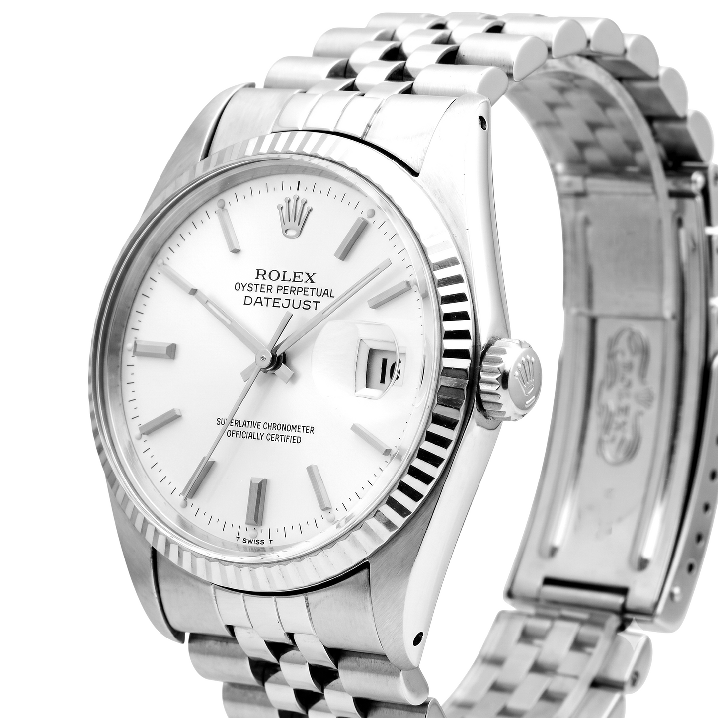 Men Rolex Datejust Watch Silver Dial Fluted Bezel Ss Bracelet