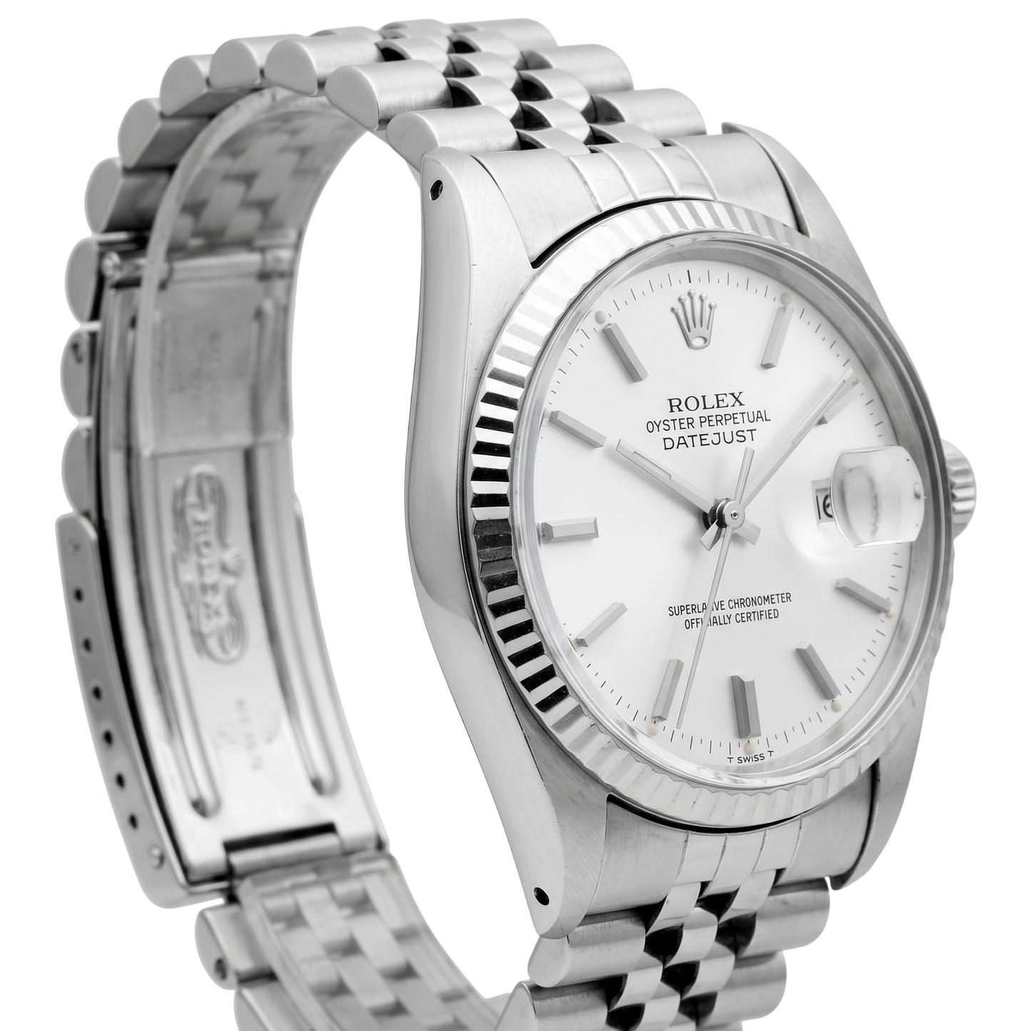 Men Rolex Datejust Watch Silver Dial Fluted Bezel Ss Bracelet