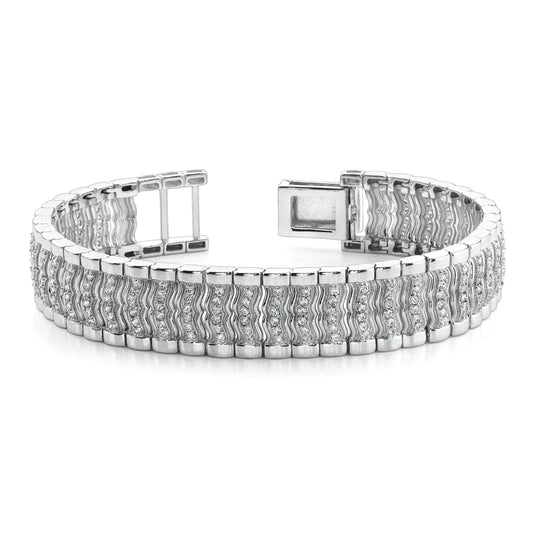 Men 14K White Gold Round Cut 12.50 Carats Genuine Diamond Bracelet