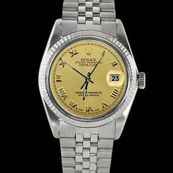 Men Datejust Watch Fluted Bezel Ss Champagne Roman Dial Rolex QUICK SET