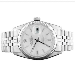 Men Rolex Datejust Watch Silver Dial Fluted Bezel Ss Bracelet