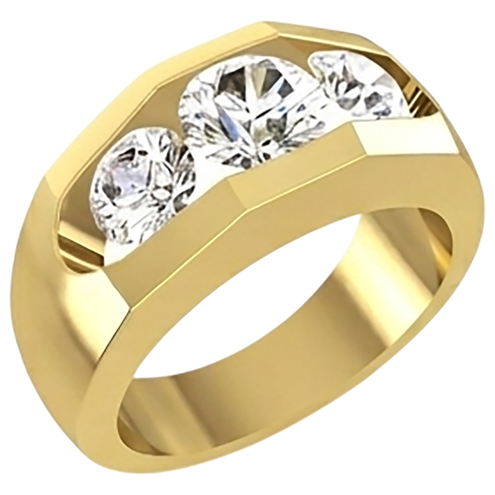 Men's Real Natural Earth Mined Diamond ( Not Lab Grown ) Ring 3 Stone Gold 2 Carats