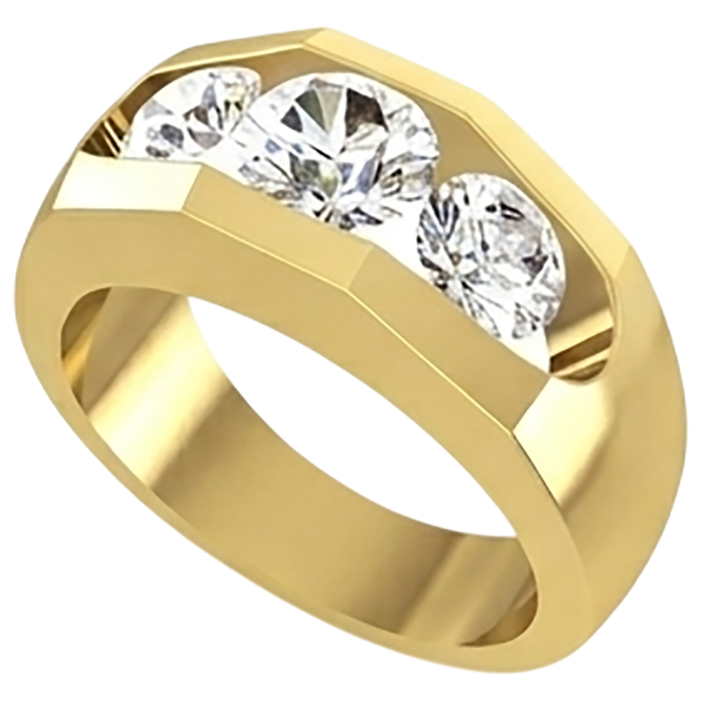 Men's Real Natural Earth Mined Diamond ( Not Lab Grown ) Ring 3 Stone Gold 2 Carats