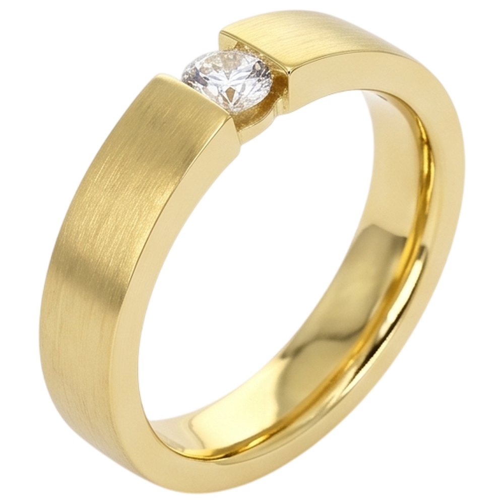 Men's Ring Yellow Gold 14K 0.75 Carats Real Natural Earth Mined Diamond ( Not Lab Grown ) Tension Set