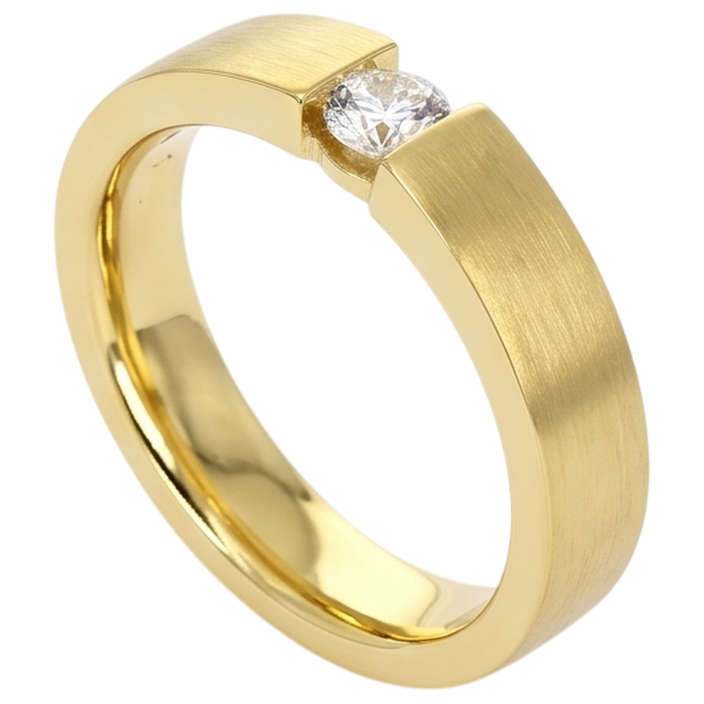 Men's Ring Yellow Gold 14K 0.75 Carats Real Natural Earth Mined Diamond ( Not Lab Grown ) Tension Set