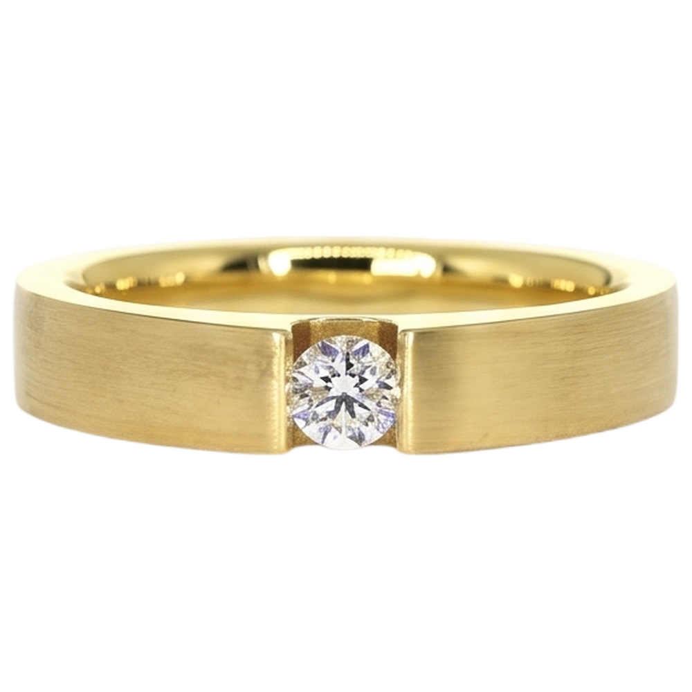 Men's Ring Yellow Gold 14K 0.75 Carats Real Natural Earth Mined Diamond ( Not Lab Grown ) Tension Set