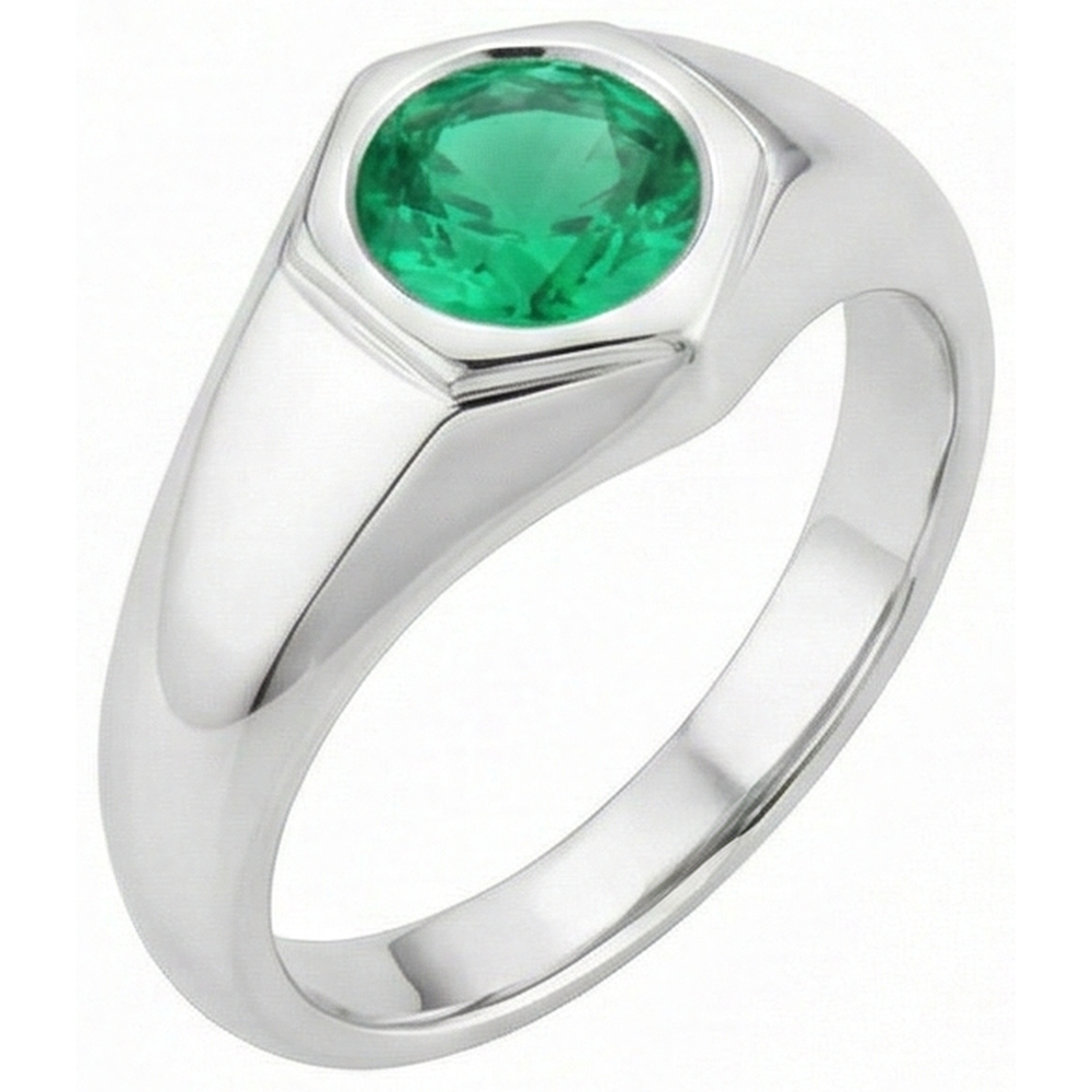 Emerald Precious Stone Ring 1-ct 14 Karat White Gold – front view