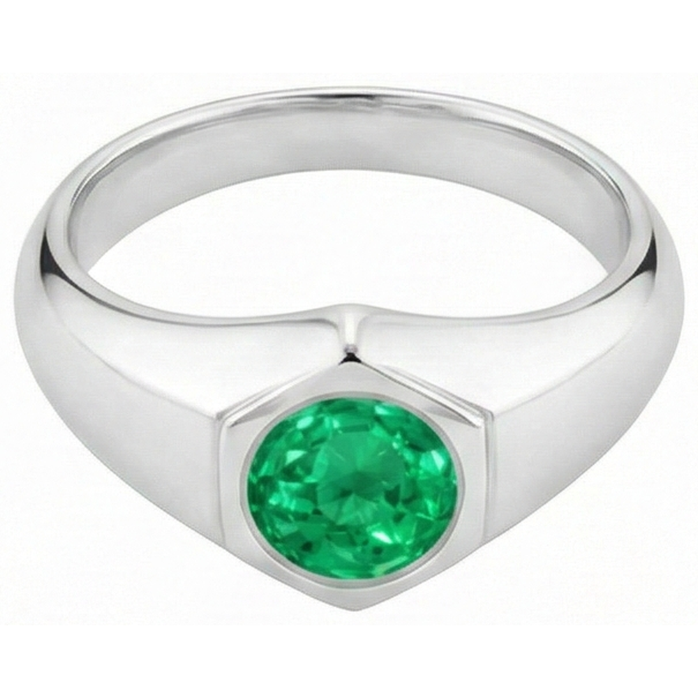 Earth-Mined Emerald Precious Stone Ring 1 ct 14 Karat White Gold – side view