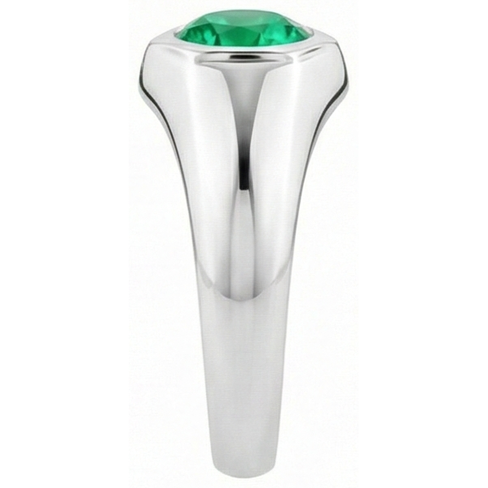 Emerald Round Brilliant Precious Stone Ring in 14 Karat White Gold – profile view