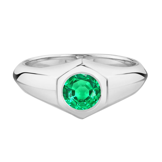 Earth-Mined Emerald Precious Stone Ring 1 ct 14 Karat White Gold – main view