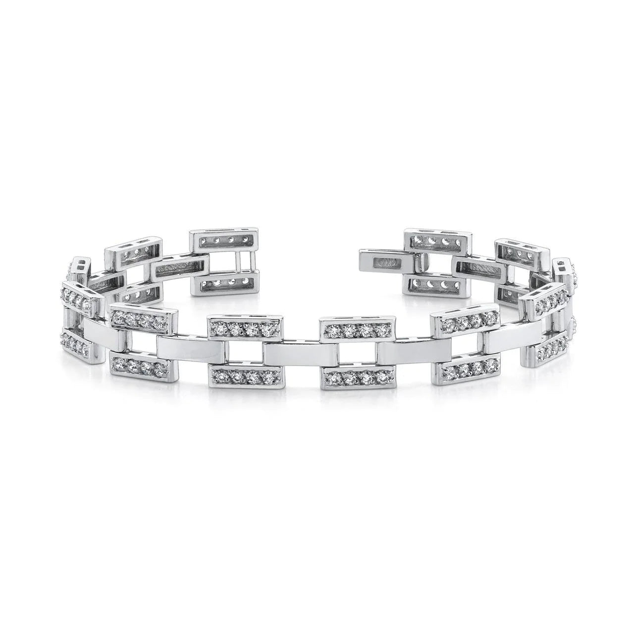 Men's Checkerboard Bracelet 9.50 Ct Round Cut Real Diamonds White Gold 14K