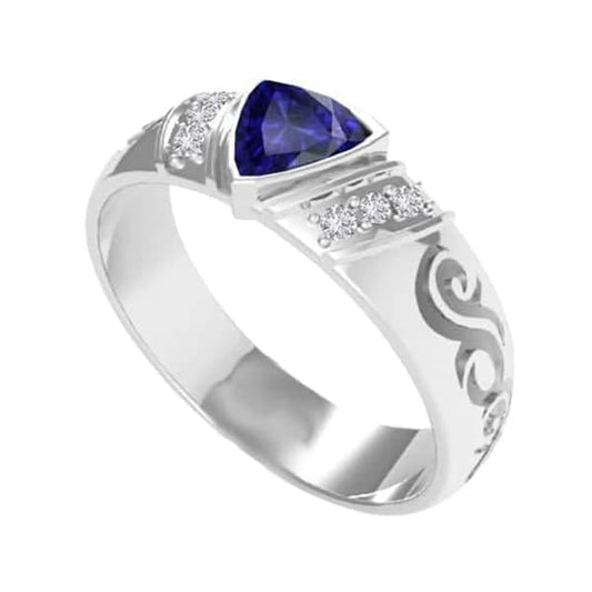 Men's Diamond Ring Gold Antique Style Sapphire Trillion Cut 1.90 Ct