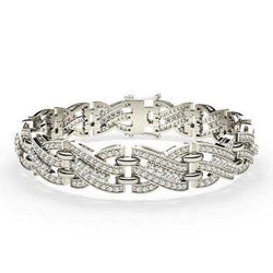 Men's Link Bracelet Round Cut 10.70 Carats Genuine Diamonds White Gold 14K