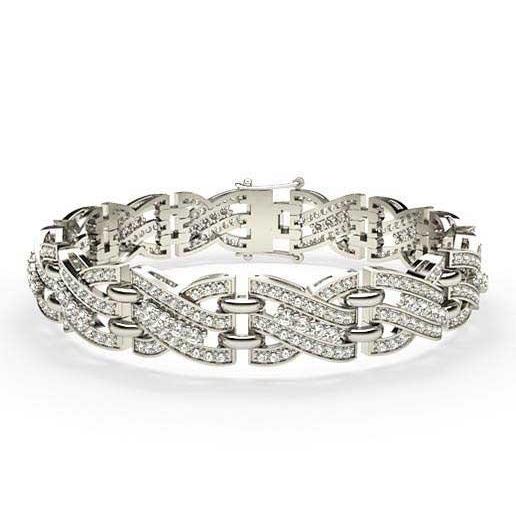 Men's Link Bracelet Round Cut 10.70 Carats Genuine Diamonds White Gold 14K