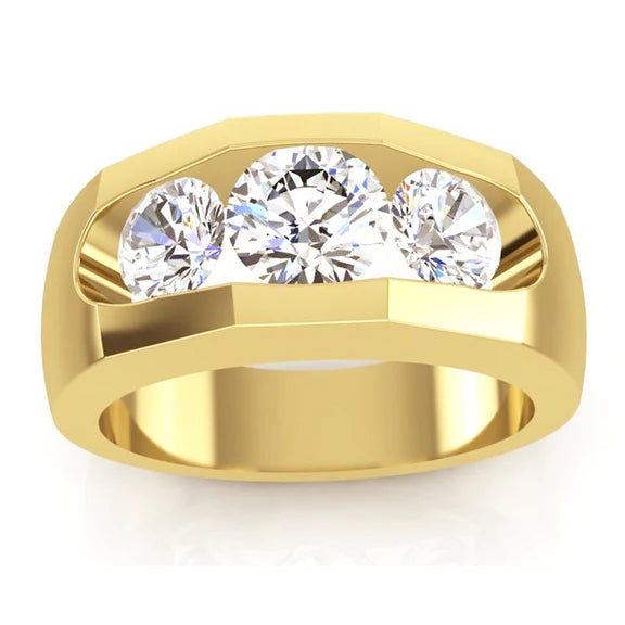Men's Real Diamond Ring 3 Stone Gold 2 Carats