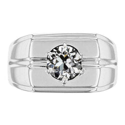 Brilliant Diamond Antique Cushion Men's Ring 2 ct in 10K White