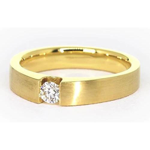 Men's Ring Yellow Gold 14K 0.75 Carats Real Diamond Tension Set