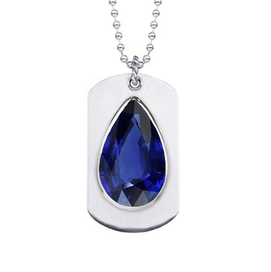 IGI CERTIFIED Men’s Sapphire Dog Tag Pendant