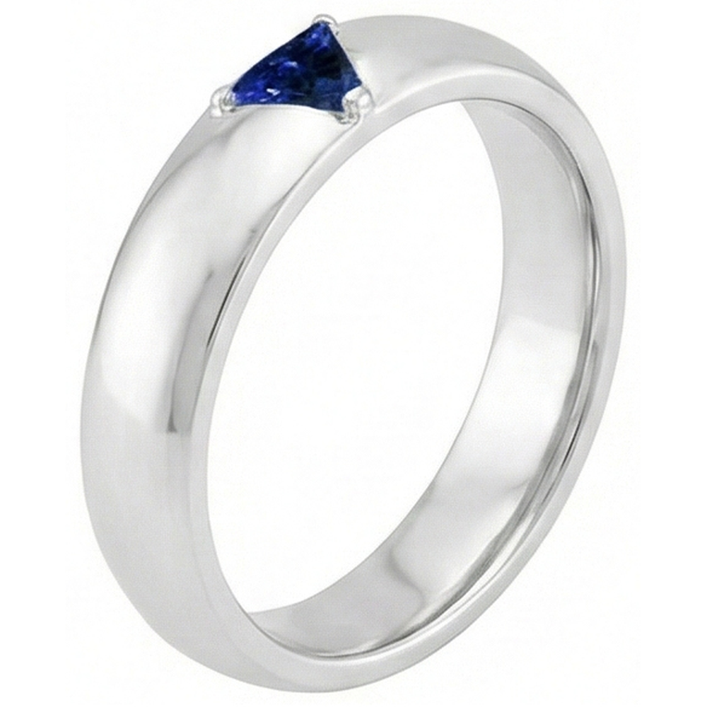 Mens Gemstone Ring Solitaire Trillion Deep Blue Sapphire Jewelry 1 Ct