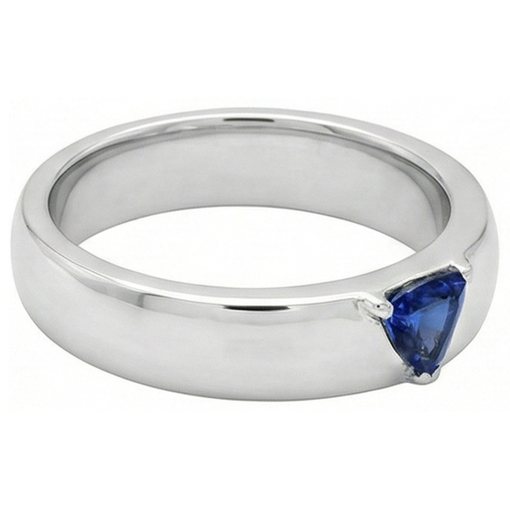 Mens Gemstone Ring Solitaire Trillion Deep Blue Sapphire Jewelry 1 Ct