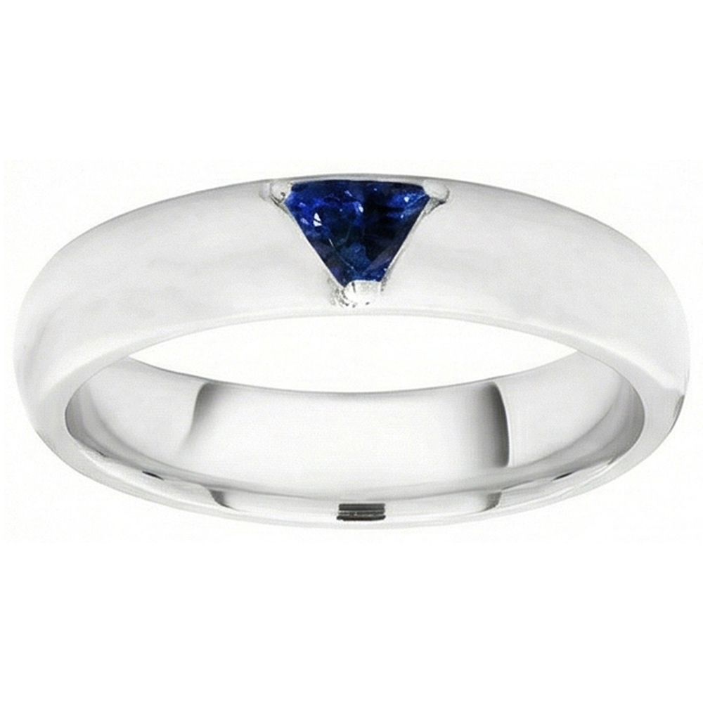 Mens Gemstone Ring Solitaire Trillion Deep Blue Sapphire Jewelry 1 Ct
