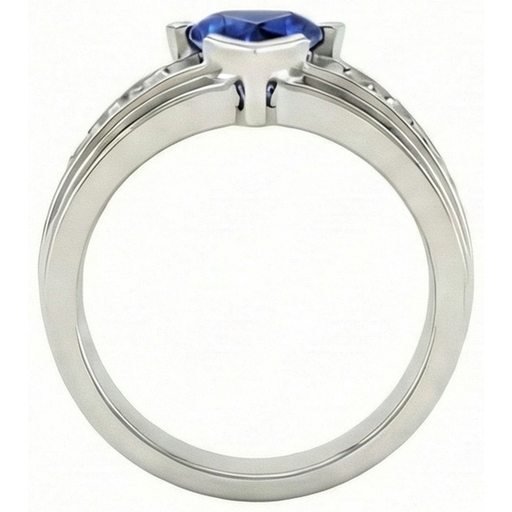 Mens Ring Channel Set Natural Earth Mined Diamond ( Not Lab Grown ) Trillion Half Bezel Blue Sapphire 3 Ct