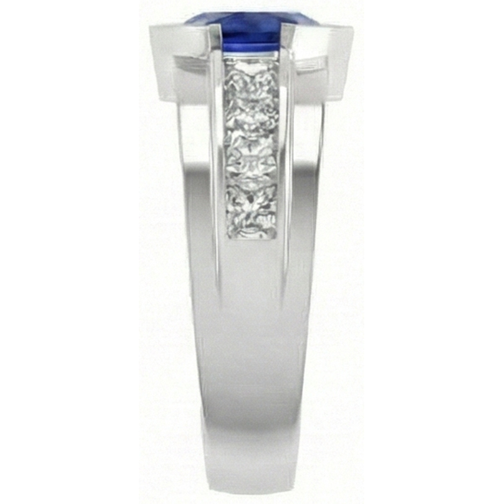 Mens Ring Channel Set Natural Earth Mined Diamond ( Not Lab Grown ) Trillion Half Bezel Blue Sapphire 3 Ct