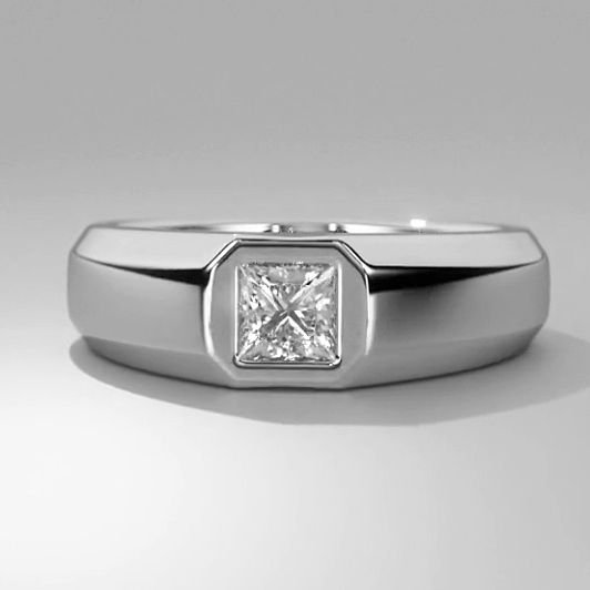 Mens Ring Princess Cut Diamond White Gold